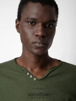 Zadig & Voltaire Monastir Henley T-shirt Used Kaki -Zadig Et Voltaire JMTN00241 USED KAKI ADDI 2