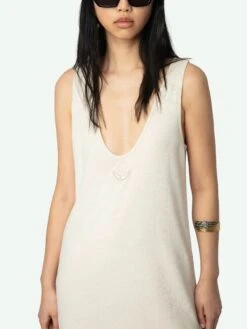 Zadig & Voltaire Deva Navy Sleeveless Dress Ecru -Zadig Et Voltaire JWDR01079 ECRU HOVER 67bed28f70661