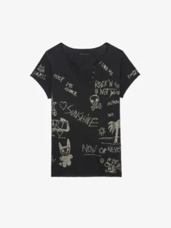 Zadig & Voltaire Henley T-shirt Black -Zadig Et Voltaire JWTN02633 BLACK PACKSHOT 6777f0415b88c
