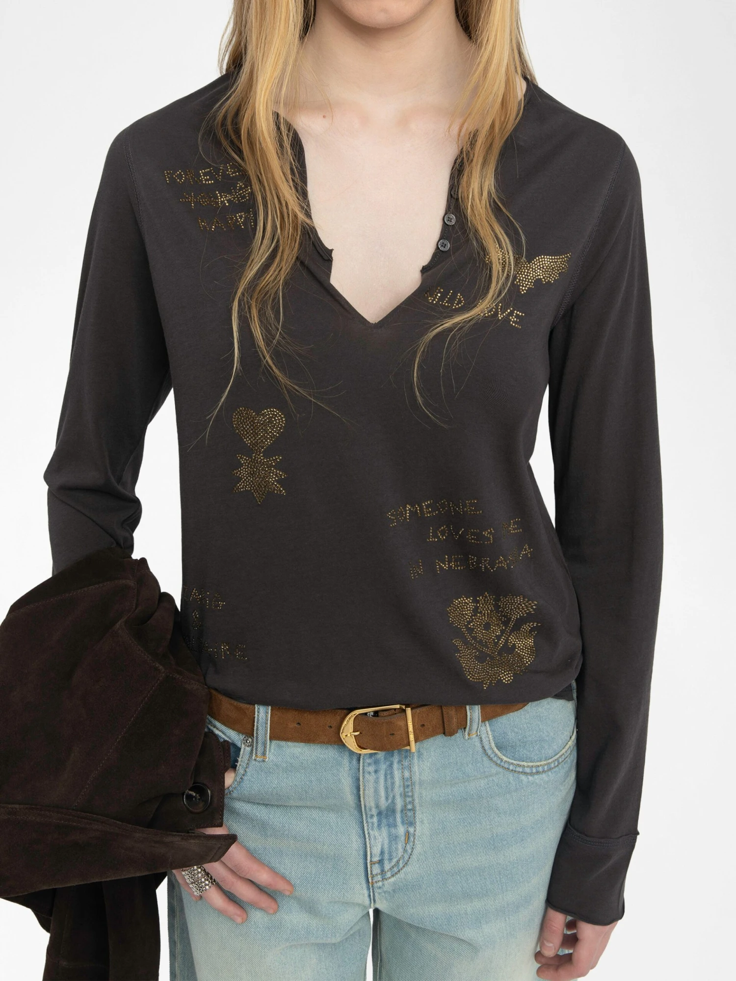 Tuni Henley Shirt Dark chocolate Zadig & Voltaire Tuni Henley Shirt Dark Chocolate -Zadig Et Voltaire JWTN02643 DARK CHOCOLATE HOVER 6837002088af7 scaled