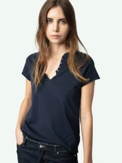 Zadig & Voltaire Henley Diamanté T-shirt Encre 2 Zadig & Voltaire Henley Diamanté T-shirt Encre -Zadig Et Voltaire JWTN02645 ENCRE ADDI 1 675fef6029717