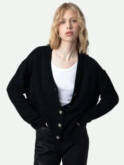 Zadig & Voltaire Mirka Jewelled Cashmere Cardigan Black -Zadig Et Voltaire KWCA00002 NOIR HOVER