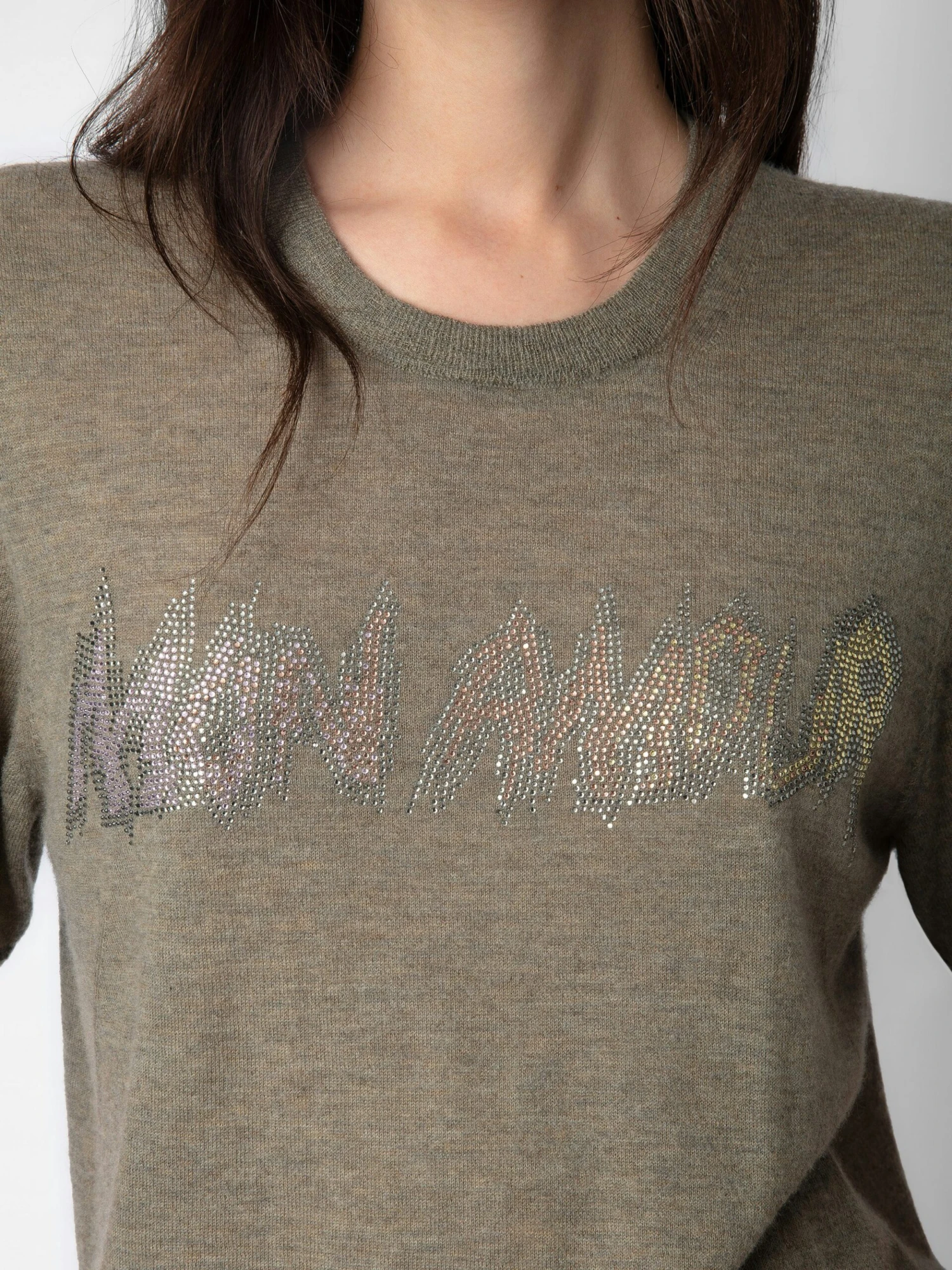 Ida Mon Amour Diamanté Cashmere Sweater Kaki clair Zadig & Voltaire Ida Mon Amour Diamanté Cashmere Sweater Kaki Clair -Zadig Et Voltaire KWSW01632 KAKI CLAIR ADDI 1 scaled