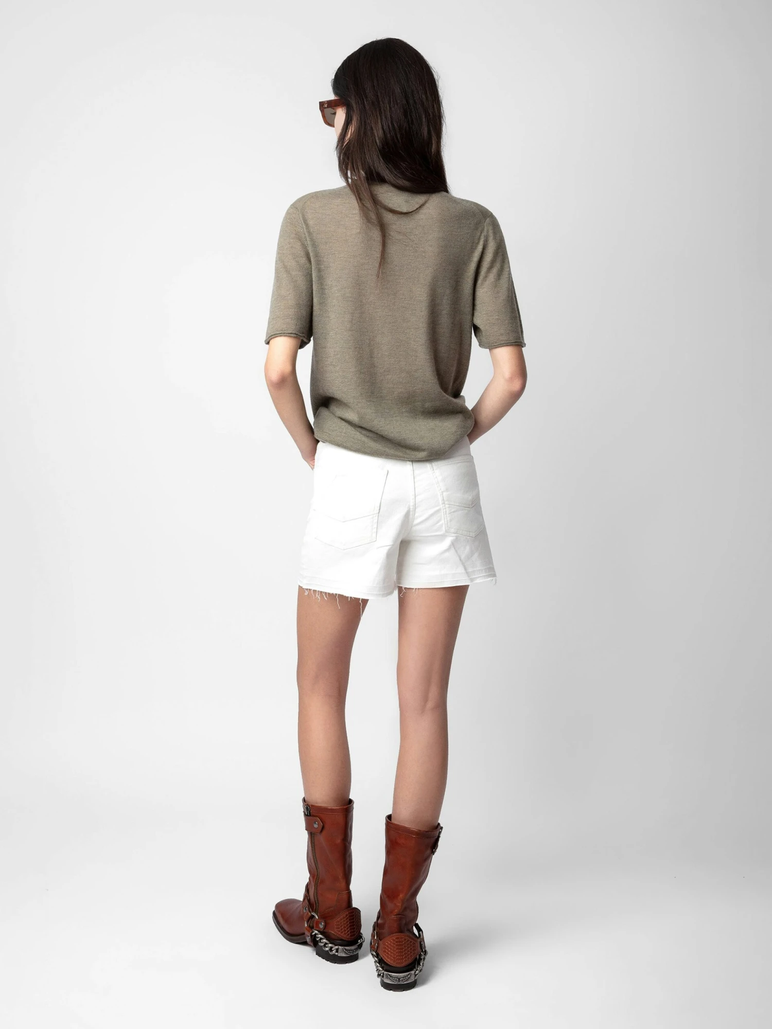 Ida Mon Amour Diamanté Cashmere Sweater Kaki clair Zadig & Voltaire Ida Mon Amour Diamanté Cashmere Sweater Kaki Clair -Zadig Et Voltaire KWSW01632 KAKI CLAIR BACK scaled