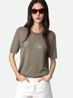 Zadig & Voltaire Ida Mon Amour Diamanté Cashmere Sweater Kaki Clair 3 Zadig & Voltaire Ida Mon Amour Diamanté Cashmere Sweater Kaki Clair -Zadig Et Voltaire KWSW01632 KAKI CLAIR HOVER