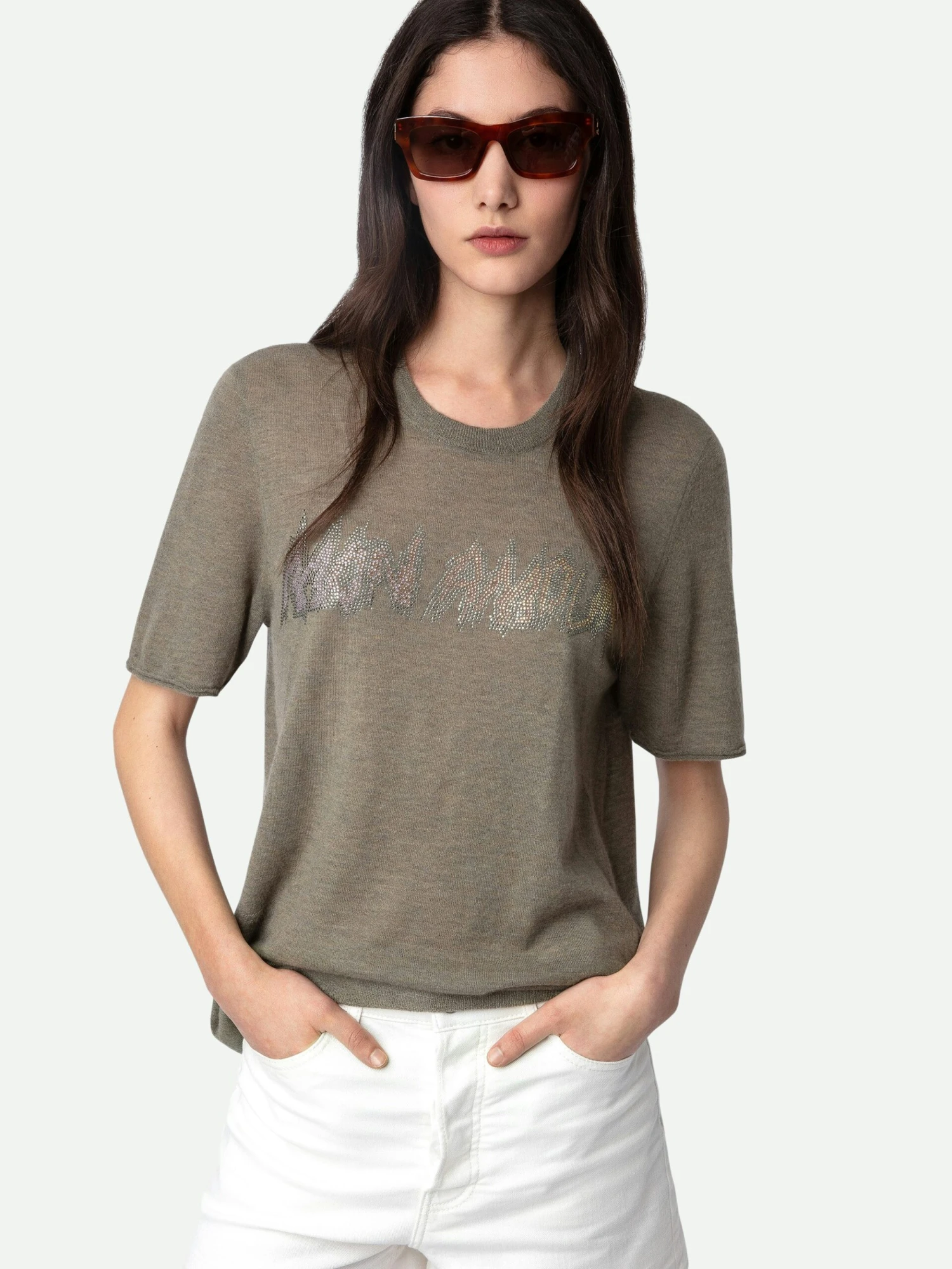 Ida Mon Amour Diamanté Cashmere Sweater Kaki clair Zadig & Voltaire Ida Mon Amour Diamanté Cashmere Sweater Kaki Clair -Zadig Et Voltaire KWSW01632 KAKI CLAIR HOVER scaled