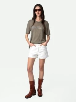 Zadig & Voltaire Ida Mon Amour Diamanté Cashmere Sweater Kaki Clair