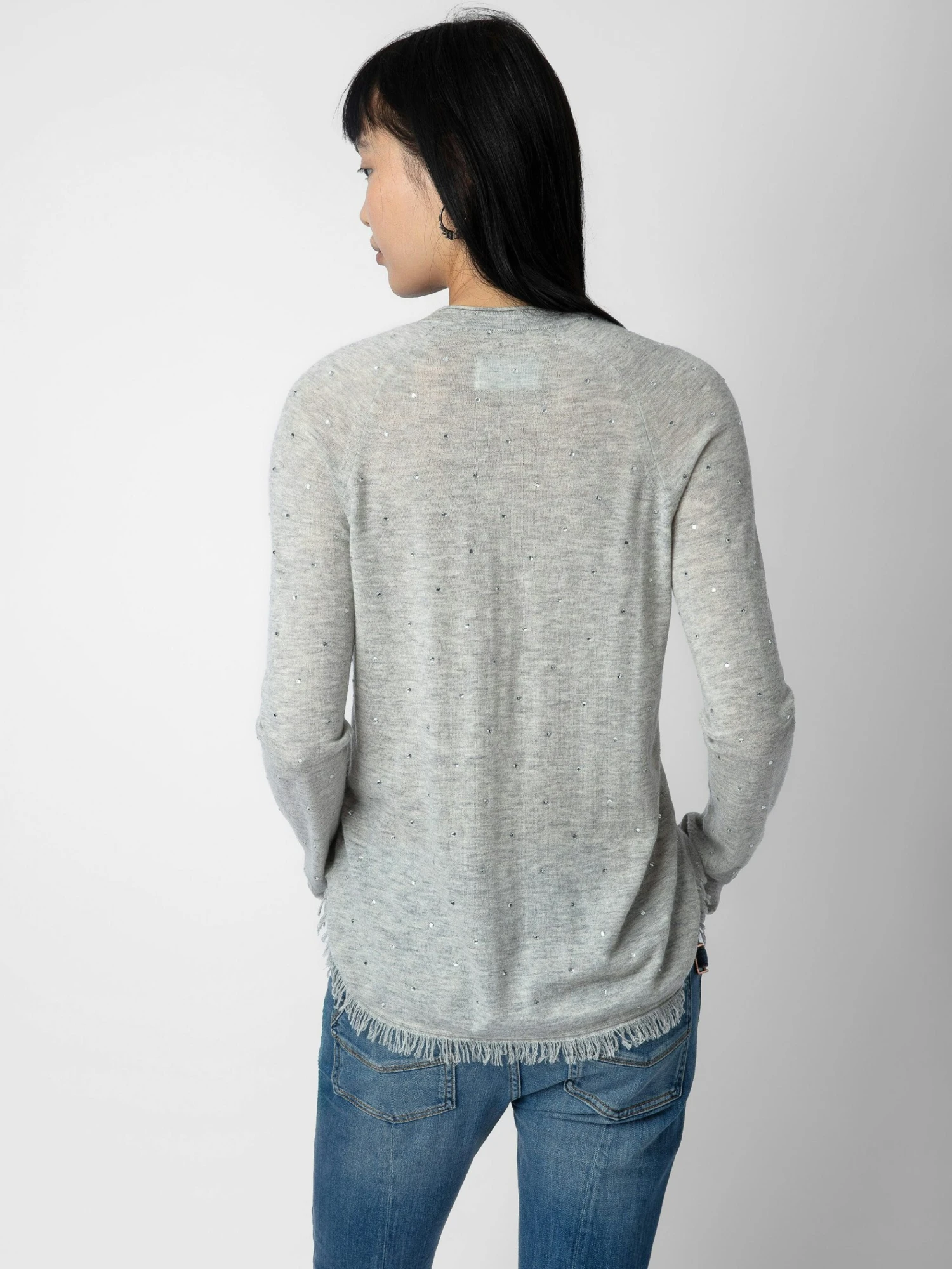 Riviera Cashmere Sweater Gris chine clair Zadig & Voltaire Riviera Cashmere Sweater Gris Chine Clair -Zadig Et Voltaire KWSW01637 GRIS CHINE CLAIR BACK scaled