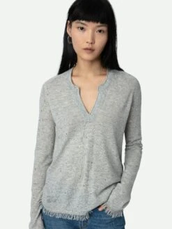 Zadig & Voltaire Riviera Cashmere Sweater Gris Chine Clair 3 Zadig & Voltaire Riviera Cashmere Sweater Gris Chine Clair -Zadig Et Voltaire KWSW01637 GRIS CHINE CLAIR HOVER