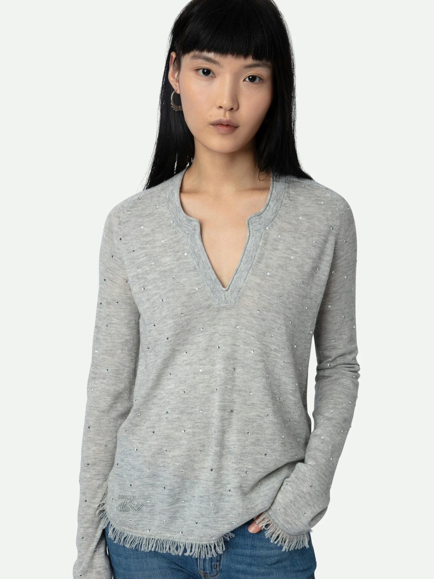 Riviera Cashmere Sweater Gris chine clair Zadig & Voltaire Riviera Cashmere Sweater Gris Chine Clair -Zadig Et Voltaire KWSW01637 GRIS CHINE CLAIR HOVER scaled