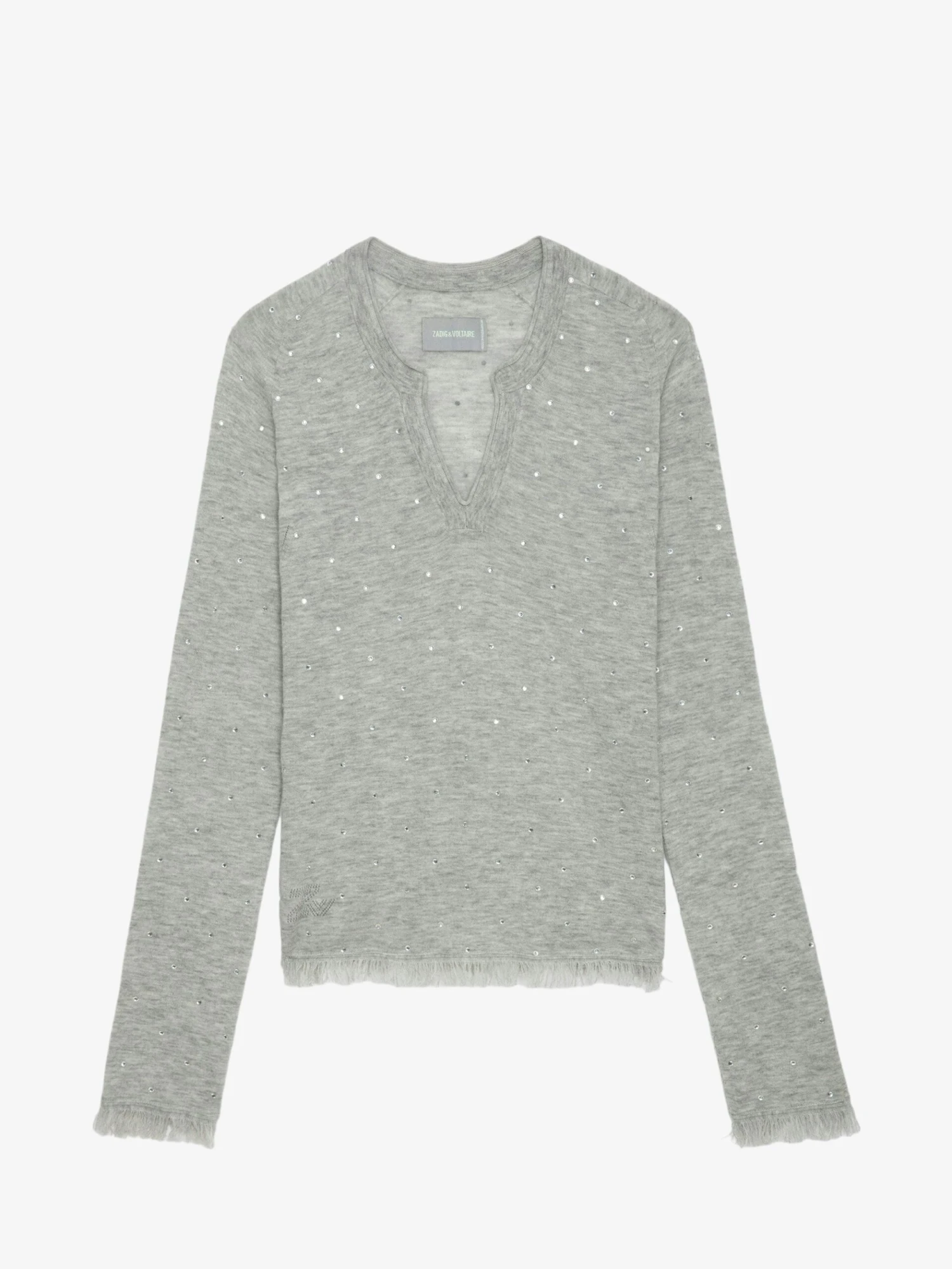 Riviera Cashmere Sweater Gris chine clair Zadig & Voltaire Riviera Cashmere Sweater Gris Chine Clair -Zadig Et Voltaire KWSW01637 GRIS CHINE CLAIR PACKSHOT scaled