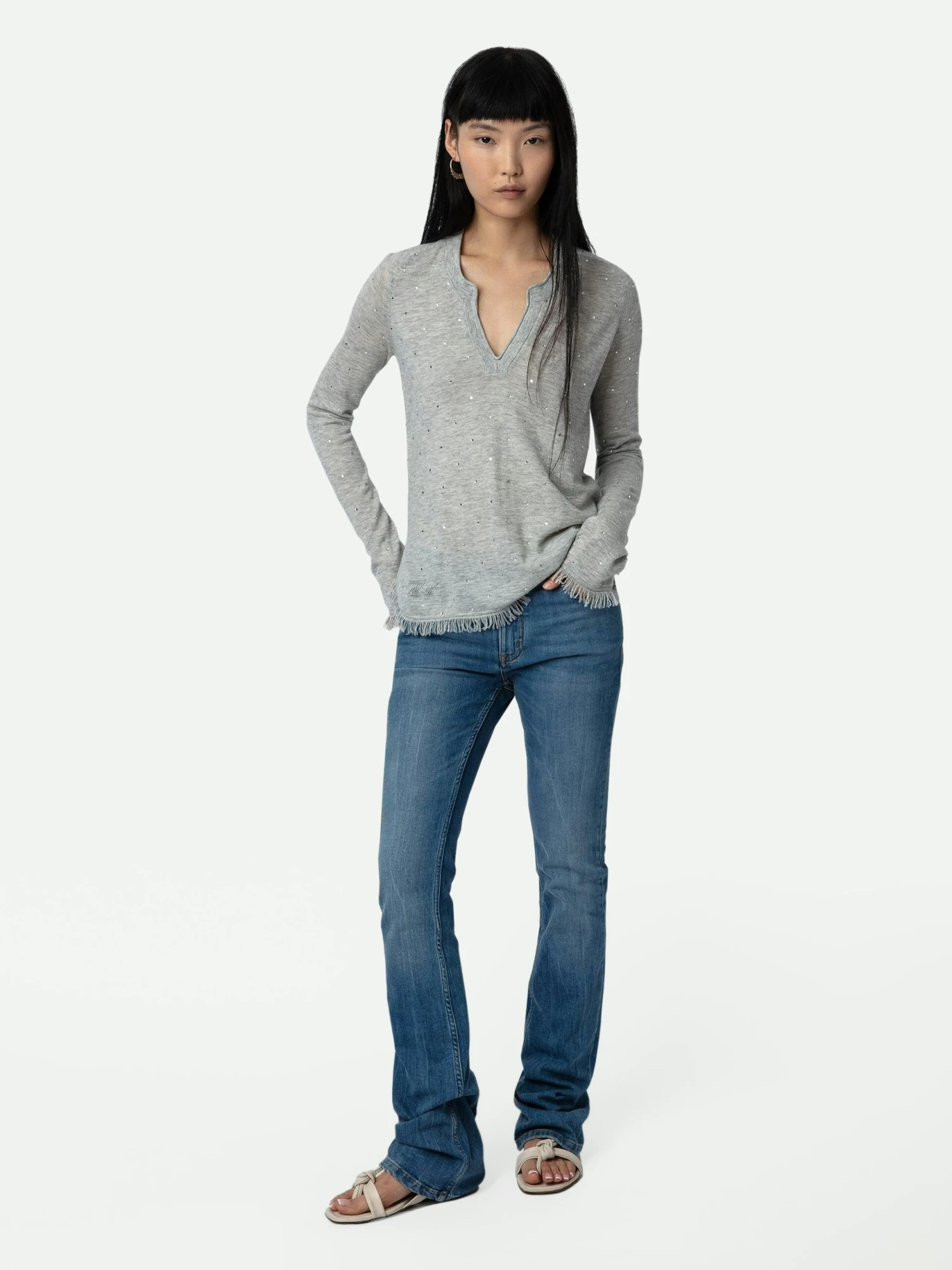 Riviera Cashmere Sweater Gris chine clair Zadig & Voltaire Riviera Cashmere Sweater Gris Chine Clair -Zadig Et Voltaire KWSW01637 GRIS CHINE CLAIR SHOOTING scaled