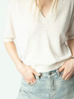 Zadig & Voltaire Wully White Rhinestone Sweater Ecru -Zadig Et Voltaire KWSW02775 ECRU HOVER 67a625f13afa4