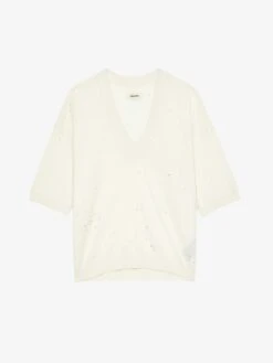 Zadig & Voltaire Wully White Rhinestone Sweater Ecru -Zadig Et Voltaire KWSW02775 ECRU PACKSHOT 67a6272e8151f