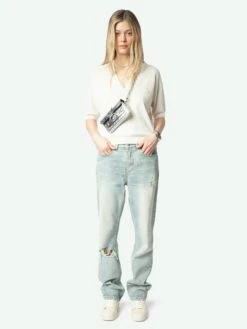 Zadig & Voltaire Wully White Rhinestone Sweater Ecru