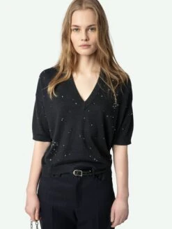 Zadig & Voltaire Wully White Rhinestone Sweater Stone -Zadig Et Voltaire KWSW02775 STONE ADDI 2 67a9e222cfb59