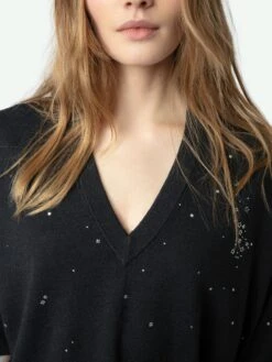 Zadig & Voltaire Wully White Rhinestone Sweater Stone -Zadig Et Voltaire KWSW02775 STONE HOVER 67a9e2ba91211