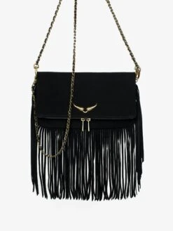 Zadig & Voltaire Rock Suede Fringes Clutch Black -Zadig Et Voltaire LWBA03978 BLACK ADDI 1 680a2cdd321b2