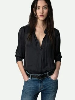 Zadig & Voltaire Tink Satin Blouse Black 4 Zadig & Voltaire Tink Satin Blouse Black -Zadig Et Voltaire PWGCP3201F NOIR HOVER 1
