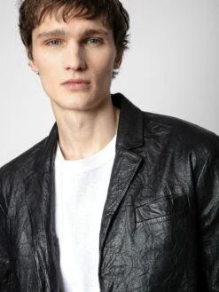 Zadig & Voltaire Valfried Crinkled Leather Blazer Black -Zadig Et Voltaire RMBL00006 NOIR ADDI 1