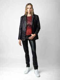 Zadig & Voltaire Valfried Crinkled Leather Blazer Black -Zadig Et Voltaire RMBL00006 NOIR ADDI 3
