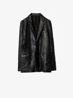 Zadig & Voltaire Valfried Crinkled Leather Blazer Black -Zadig Et Voltaire RMBL00006 NOIR PACKSHOT