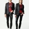 Zadig & Voltaire Valfried Crinkled Leather Blazer Black