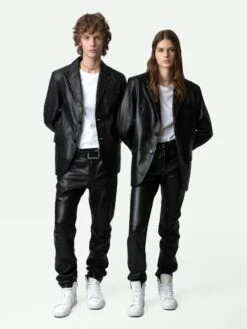 Zadig & Voltaire Valfried Leather Blazer Black