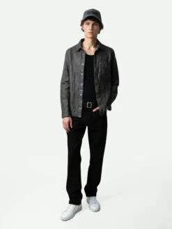 Zadig & Voltaire Serge Crinkled Leather Shirt Elephant