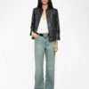 Zadig & Voltaire Veryn Crinkled Leather Blazer Black