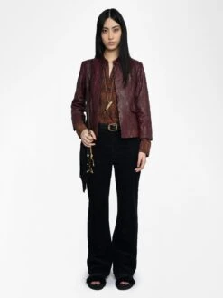 Zadig & Voltaire Veryn Crinkled Leather Blazer Burgundy