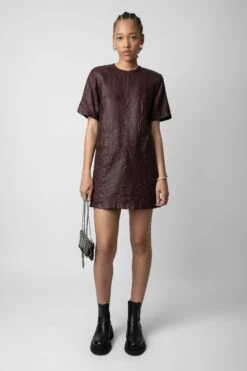 Zadig & Voltaire Riddy Crinkled Leather Dress Chocolate