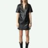 Zadig & Voltaire Ralmy Leather Short Sleeve Dress Black