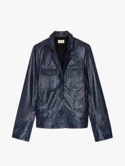 Zadig & Voltaire Liams Leather Jacket Marine -Zadig Et Voltaire RWOW00207 MARINE PACKSHOT 1
