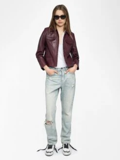 Zadig & Voltaire Liam Leather Jacket Burgundy -Zadig Et Voltaire RWOW01244 BURGUNDY ADDI 1 686fb95671433
