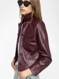 Zadig & Voltaire Liam Leather Jacket Burgundy -Zadig Et Voltaire RWOW01244 BURGUNDY ADDI 2 686fb95c20ef3