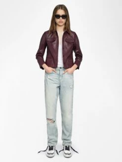 Zadig & Voltaire Liam Leather Jacket Burgundy