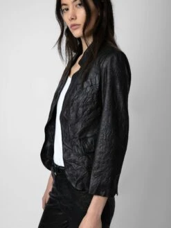 Zadig & Voltaire Verys Crinkled Leather Blazer Black -Zadig Et Voltaire SHCU1403F NOIR ADDI 3 1