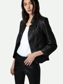 Zadig & Voltaire Verys Crinkled Leather Blazer Black -Zadig Et Voltaire SHCU1403F NOIR HOVER 1
