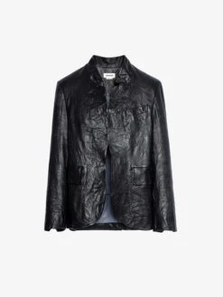 Zadig & Voltaire Verys Crinkled Leather Blazer Black -Zadig Et Voltaire SHCU1403F NOIR PACKSHOT 1