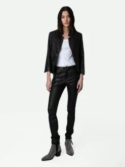Zadig & Voltaire Verys Crinkled Leather Blazer Black