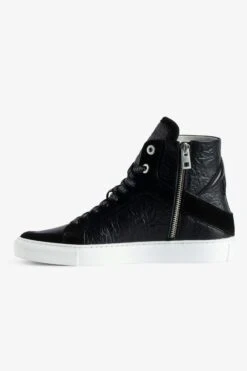 Zadig & Voltaire ZV1747 High Flash High-Top Crinkled Sneakers Black -Zadig Et Voltaire SWSN00431 NOIR 2