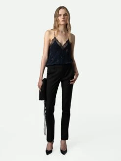 Zadig & Voltaire Christy Diamanté Silk Camisole Encre