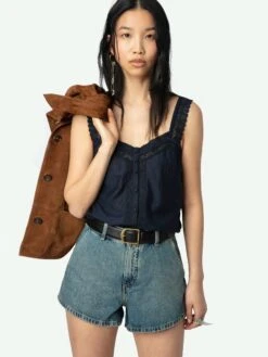Zadig & Voltaire Celite Navy Lace Camisole Encre -Zadig Et Voltaire WWCR01264 ENCRE ADDI 2 67bed47fb717c
