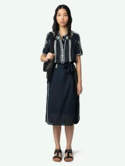 Zadig & Voltaire Rigy Navy Belted Dress Encre
