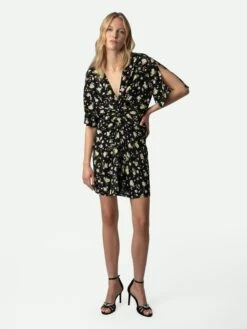 Zadig & Voltaire Rozom Soft Crinkle Roses Dress Black -Zadig Et Voltaire WWDR01342 NOIR HOVER