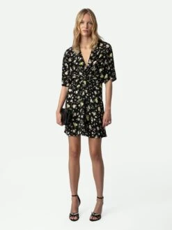 Zadig & Voltaire Rozom Soft Crinkle Roses Dress Black