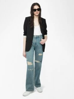 Zadig & Voltaire Elio Distressed Straight Leg Jeans Light Blue -Zadig Et Voltaire WWJE01284 LIGHT BLUE ADDI 1 67fe6307799f9
