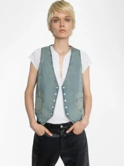 Zadig & Voltaire Gillier Denim Vest Light Blue 3 Zadig & Voltaire Gillier Denim Vest Light Blue -Zadig Et Voltaire WWOW01679 LIGHT BLUE ADDI 2 685e8f244730d