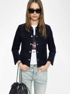 Zadig & Voltaire Liam Women's Blue Corduroy Jacket Encre -Zadig Et Voltaire WWOW01703 ENCRE ADDI 1 6849a47ea20cd